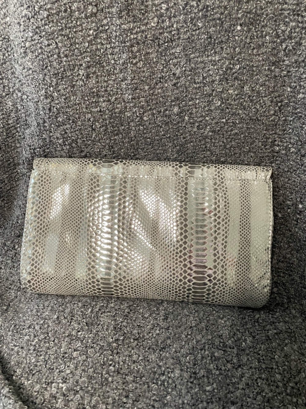 White House Black Market Metallic Snake-Embossed Envelope Crossbody Clutch - Picture 3 of 9